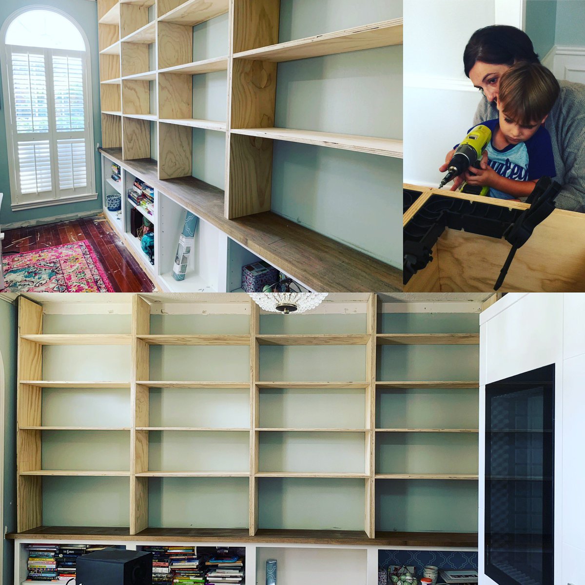 HeatherlyVox's tweet photo. Today, we completed the next stage of my #studiorenovation: shelving has been built!! And I had the BEST help with building them. ♥️ #officeorganization #diy #homerenovations #thefamilywhobuildstogether https://t.co/Z3sLNMokLa
