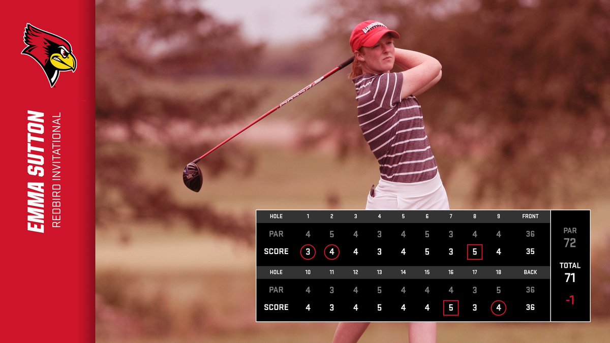 ISUwGolf's tweet image. Behind a one-under 71 from @emmasuttongolf, the Illinois State Redbirds are tied for the first-round lead at the 2019 Redbird Invitational.