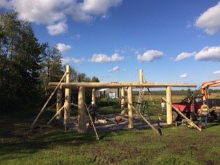 MH_WoodS's tweet photo. The crew is out near Valleyview setting a picnic shelter today. #loghomebuilder #countryliving #picnicshelter #customlogbuilder #logaccents https://t.co/tLnTG41aSe