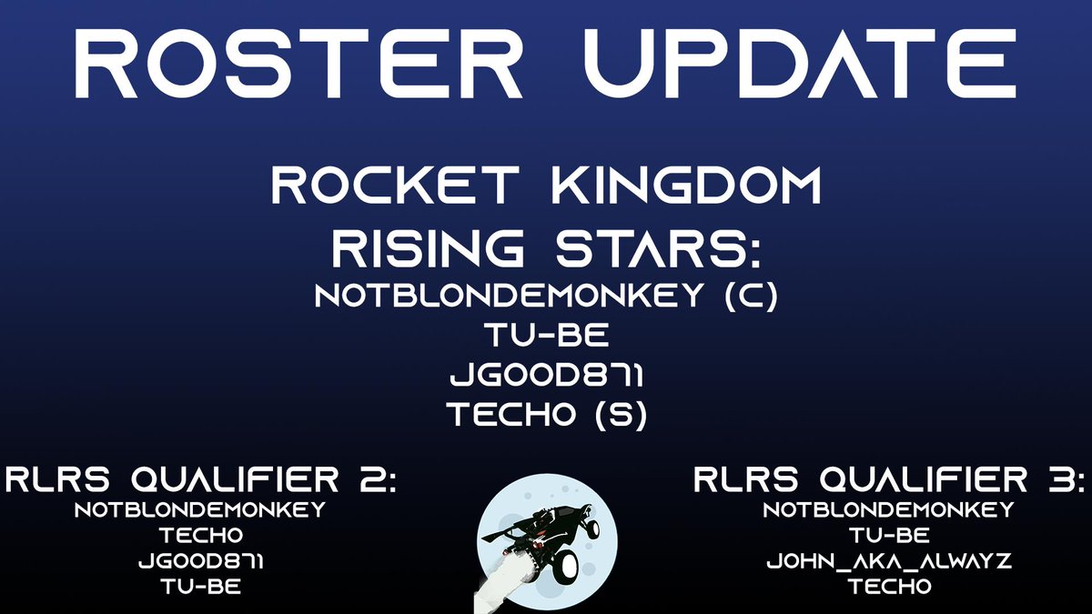 ApolloRL_'s tweet image. ROSTER UPDATE (again lol): 
We'd like to thank @shimmythestud for playing with us at i65! Moving on, we're delighted to be adding @_tu_be and JGood871 to the roster for the @RocketKingdomUK Rising Stars, as well as @John_aka_Alwayz for the third RLRS Qualifier.