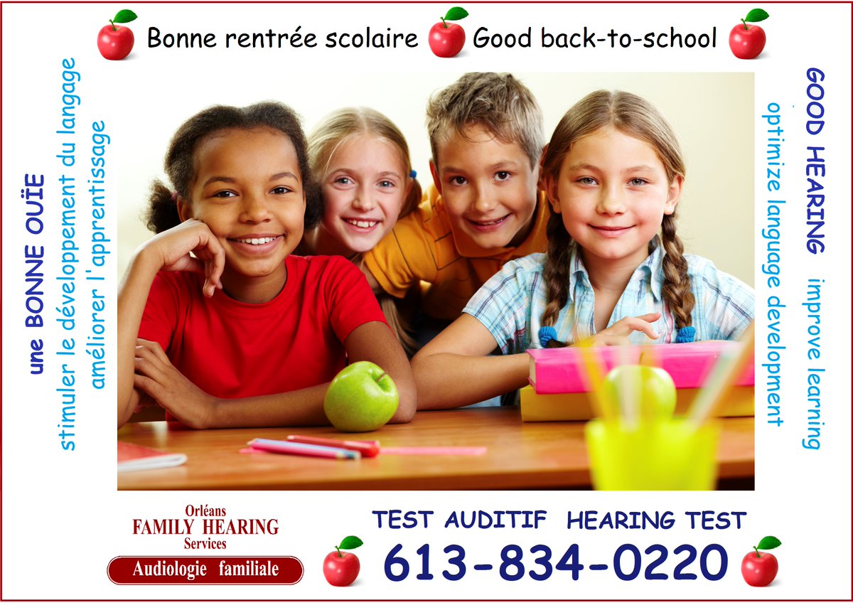 Bonne rentrée scolaire aux élèves, parents et enseignant(es)!
Veuillez communiquer avec <a href="/orleanshearing/">Francine Thomas AuD</a> pour tout question sur la santé auditive.🍎🍏🍎🍏