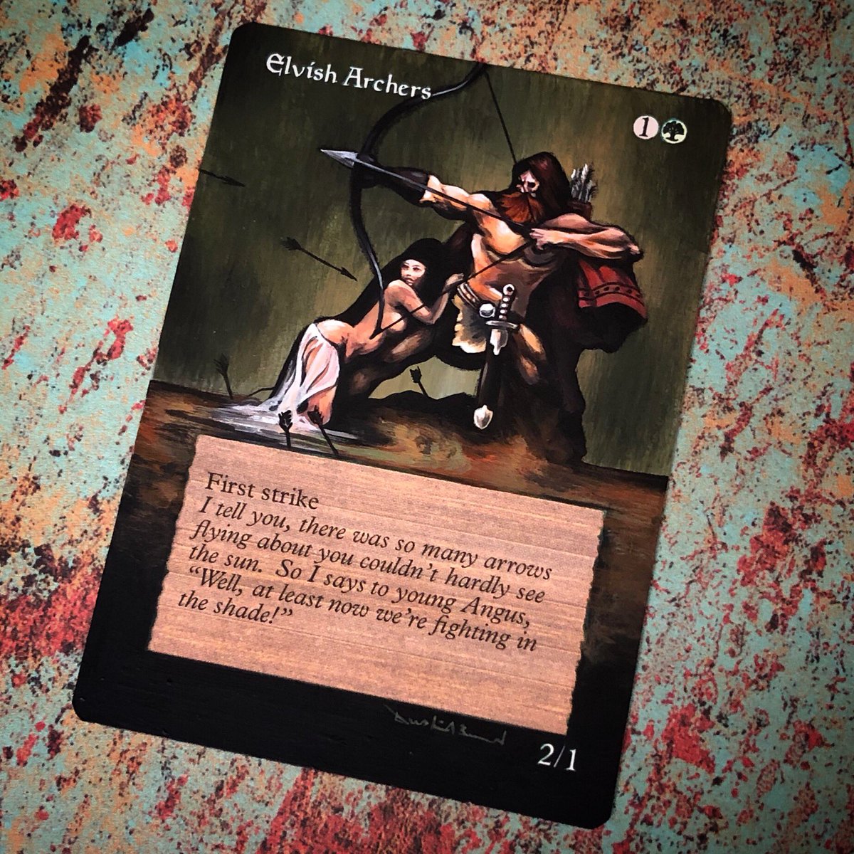Elvish Archers in the style of Frazetta (art by Jeffrey Jones) #brossardalters #mtgalter #mtgalters #mtgoldschool #oldschoolmtg #elvisharchers #alteredart