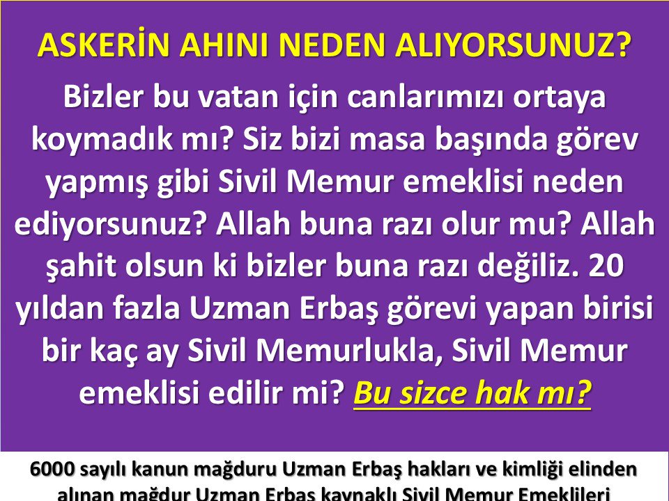 KAHRAMANLARIN HÂLİNİ GÖRÜN.
6000 sayılı kanun Mağdurları.
Hak ve adaletin tecellisini bekliyor.🇹🇷

<a href="/bestepe/">TC Beştepe</a>
@rterdogan
<a href="/tcsavunma/">T.C. Millî Savunma Bakanlığı</a>
<a href="/MustafaSentop/">Mustafa Şentop</a>
<a href="/SSadiBilgic/">Süreyya Sadi Bilgiç</a>
<a href="/sdbilgic32/">Süreyya Sadi Bilgiç</a>
<a href="/mehmetucum/">Mehmet Uçum</a>
<a href="/mustafaakis/">Mustafa Akış</a>
<a href="/yzyilmaz55/">Yusuf Ziya Yılmaz🇹🇷</a>
@yalcntopcu
@akparti
@Belmasatir
<a href="/TSKGnkur/">TSK</a> 
<a href="/mehmedmus/">Dr. Mehmet Muş</a> 
<a href="/nacibostanci/">M. Naci Bostancı</a>