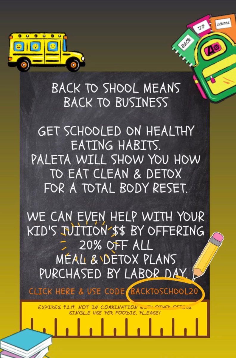 Want some back to school savings??? 🚍📏✏️📕💰 Save 20% OFF ALL MEALS! #eatpaleta #paletaforlife #backtoschool