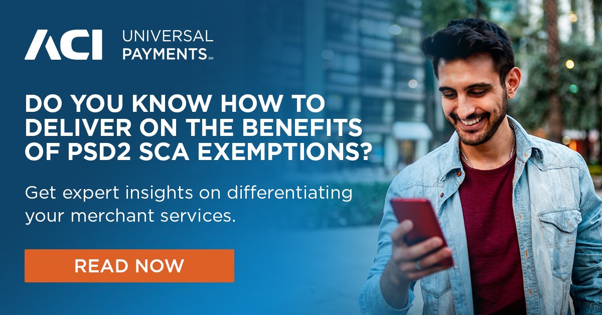ACI_Worldwide's tweet image. What are #StrongCustomerAuthentication exemptions? And how could they impact your #fraud prevention strategy? ACI&apos;S Jay Floyd explain all you need to know. Read our blog:  bit.ly/2PcxZbd