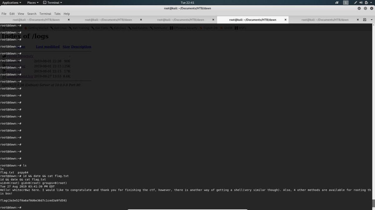 Rider_Host's tweet photo. Just finished #sunsetDawn box from @VulnHub by @whitecr0w1! Found out 2/4 Privilege escalation tricks. I enjoyed it! https://t.co/KXy5LmGtUU