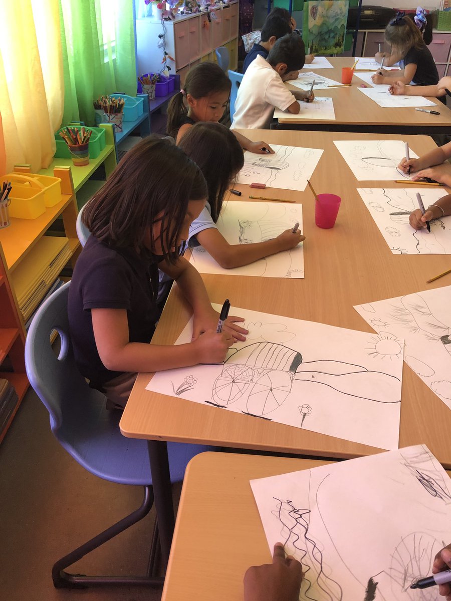 jpromorgan's tweet image. These make me so happy! #lifelongago #coveredwagons #landscapes #WCSArt #funwithfirst #firstgrade @westlakecharter #artintegration