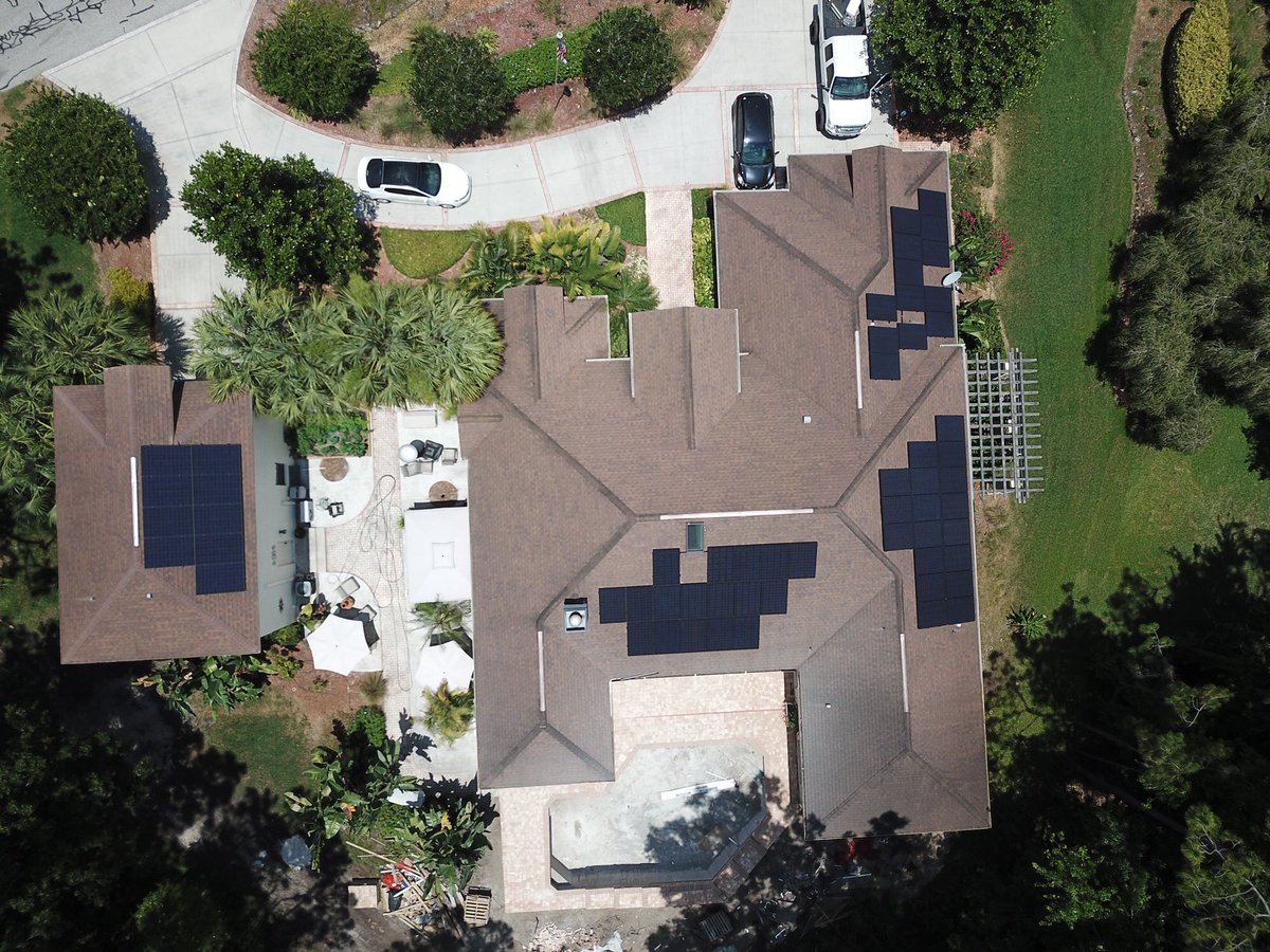 unicitysolar's tweet photo. Some beautiful aerial photos of an installation we did using @Panasonic_Solar panels! There has never been a better time to #gosolar! #tampa #tampabay #gogreen #solarpv #solarinstallation #tamparealestate #cleanenergy https://t.co/bibegJiH2E