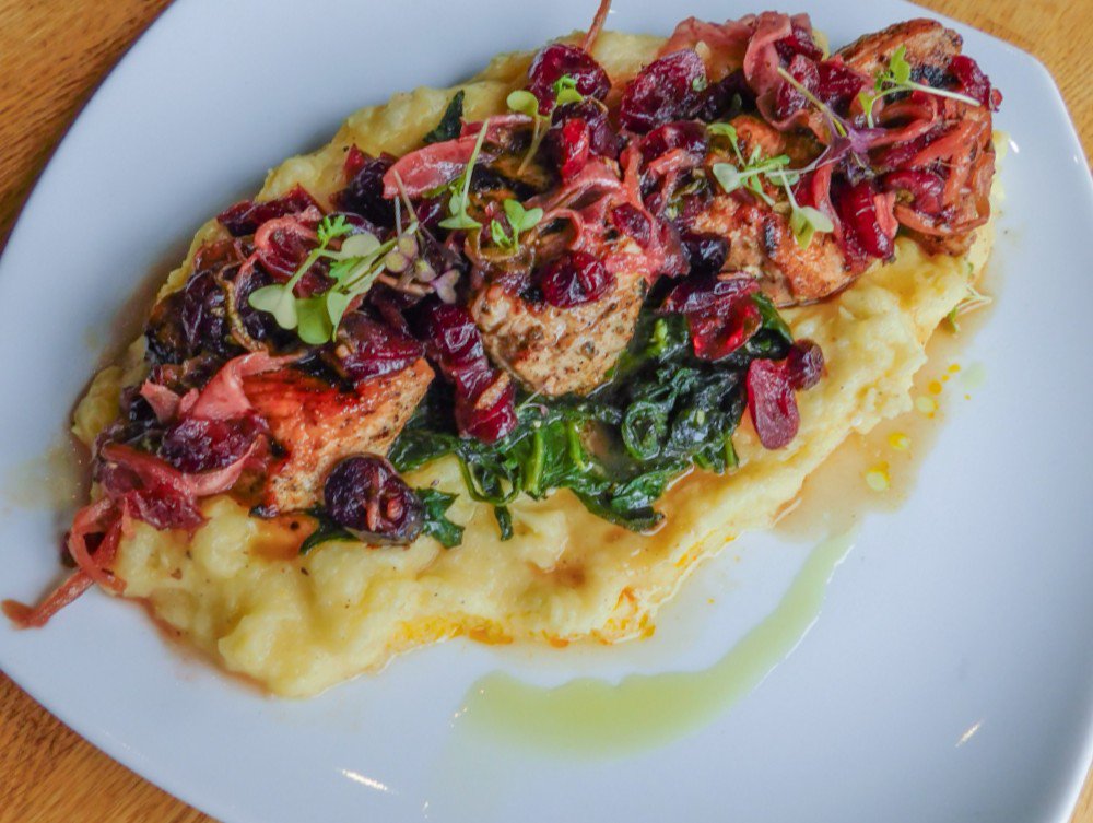 Sage-peppercorn, creamed corn potatoes and cranberry fennel slaw with perfectly grilled turkey tips. This a dinner you can leave the house for. ✌️🏠