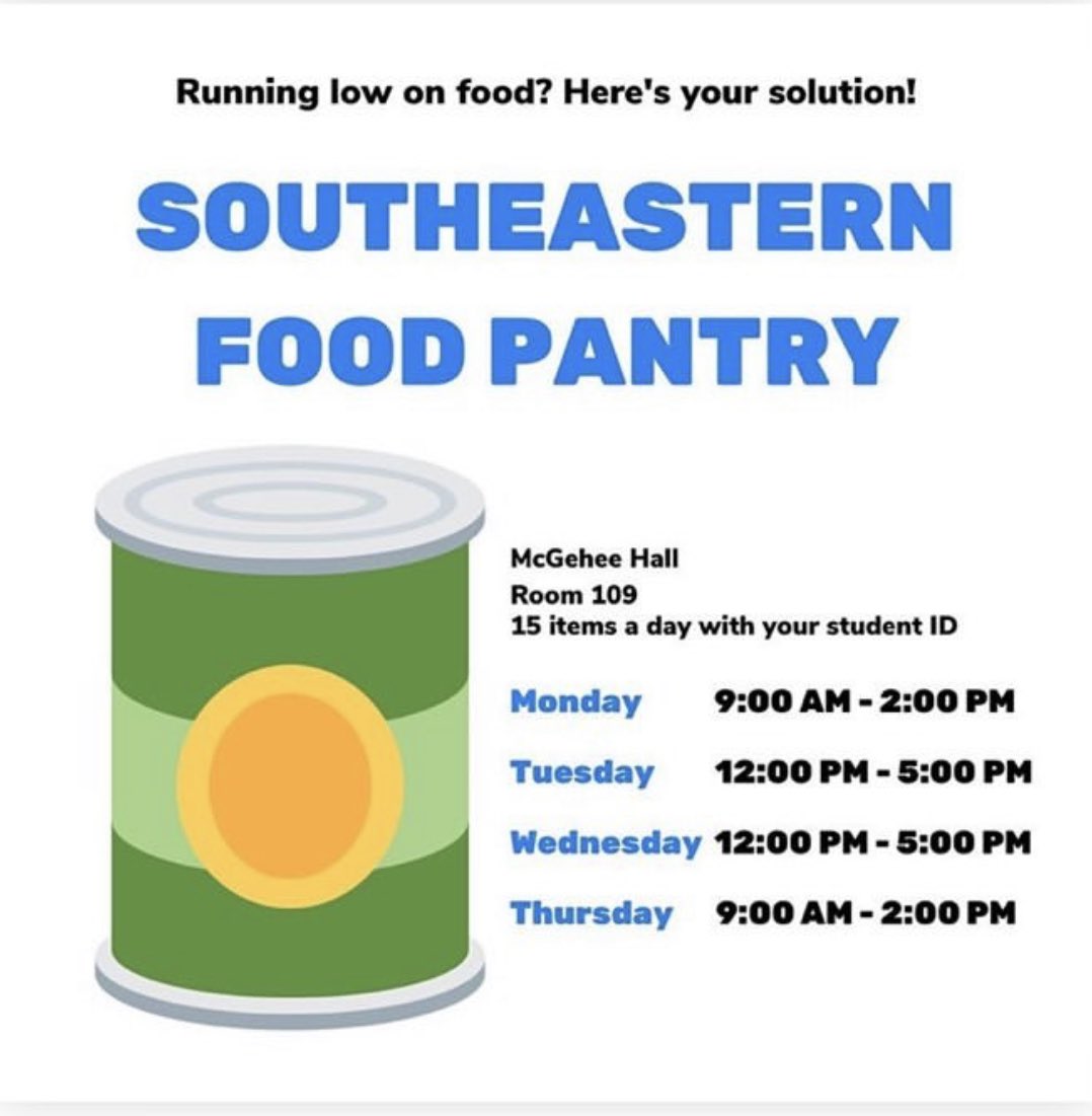 Don’t go hungry. Visit our food pantry located in McGehee Hall Room 109!  Make sure you have your student ID! #LionUp