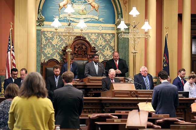 therevcw's tweet photo. Spoke truth to power as I gave the invocation this afternoon on the first day of the legislative session after Summer break. Then left Lansing to start classes in #annarbor @UMSocialWork #umichssw #seedorientation https://t.co/jNQFo1DTbs