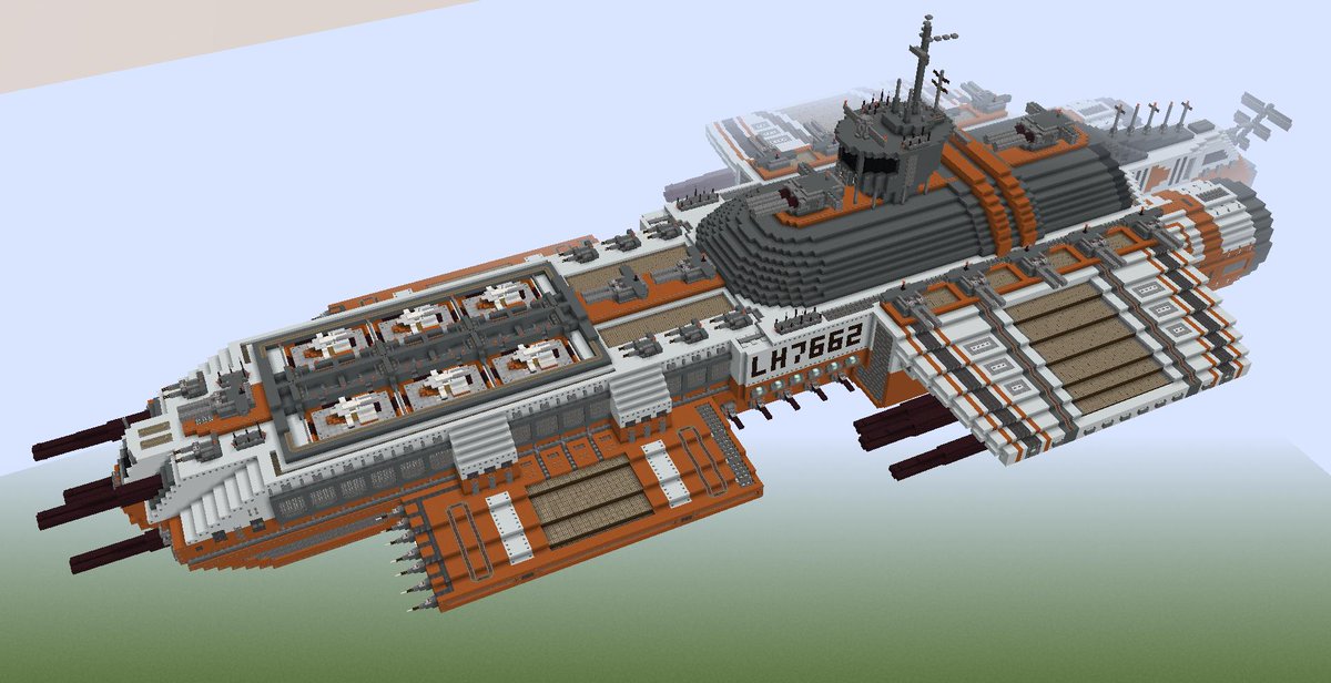 ReproMinecraft's tweet photo. Finally finished the big boy, I'll work on the attack scene with the other spaceships after a well deserved one-week holiday

Obviously built on @BuildersRefuge https://t.co/8ZCn9vEWi2
