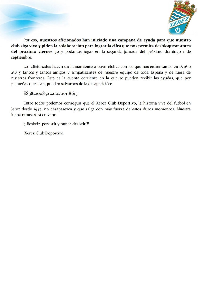 XerezCD_OFICIAL's tweet photo. 🚨 #SOSXerez

La situación es muy delicada. Ahora mismo, la REALIDAD es que NO saldríamos a COMPETIR el viernes y eso supondría nuestra DESAPARICIÓN. 

¡Necesitamos tu ayuda! 🙏

ES3821008522210200118615 y https://t.co/1sFNuhFEUh https://t.co/3ZkNfY4WSE