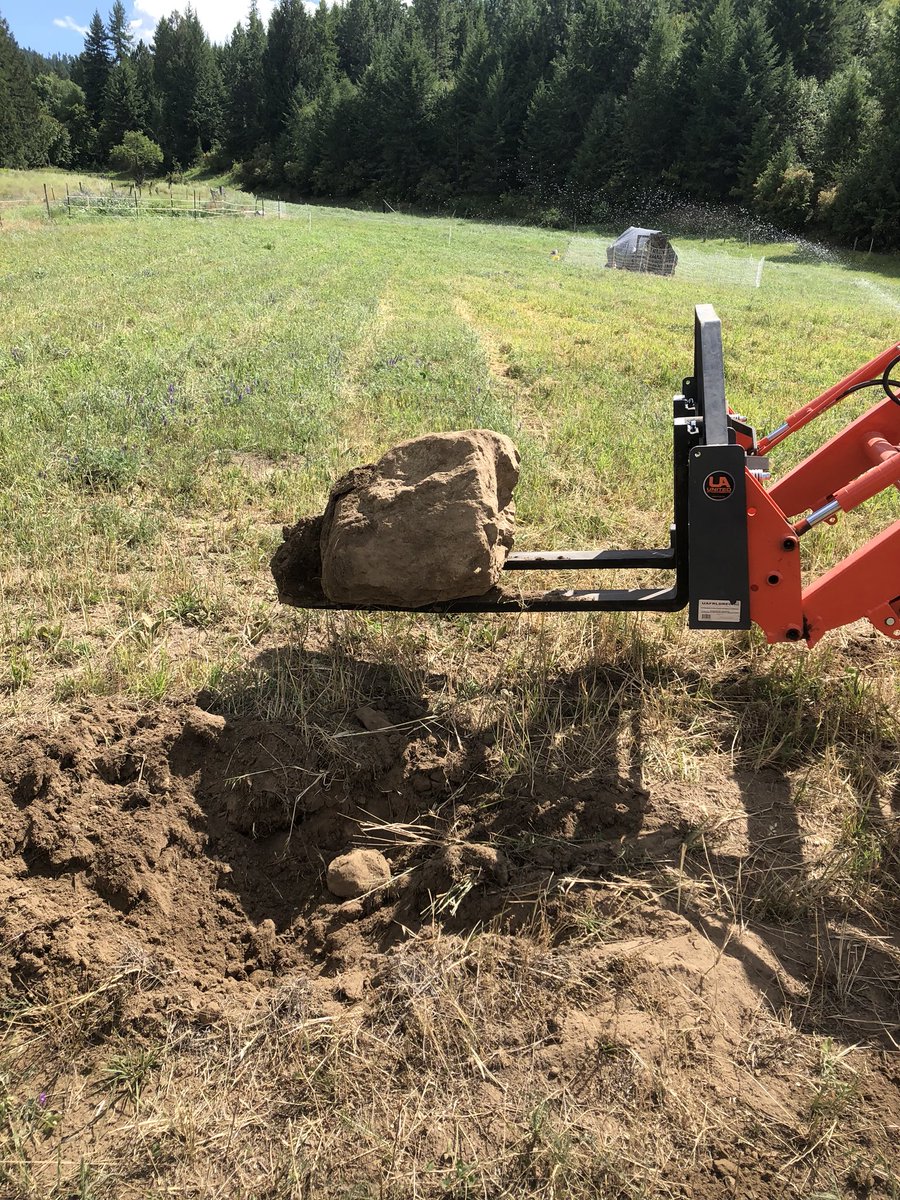 Using @palletforks to dig boulders from the field isn’t an approved use, but they were up to the challenge #farm #tractor
