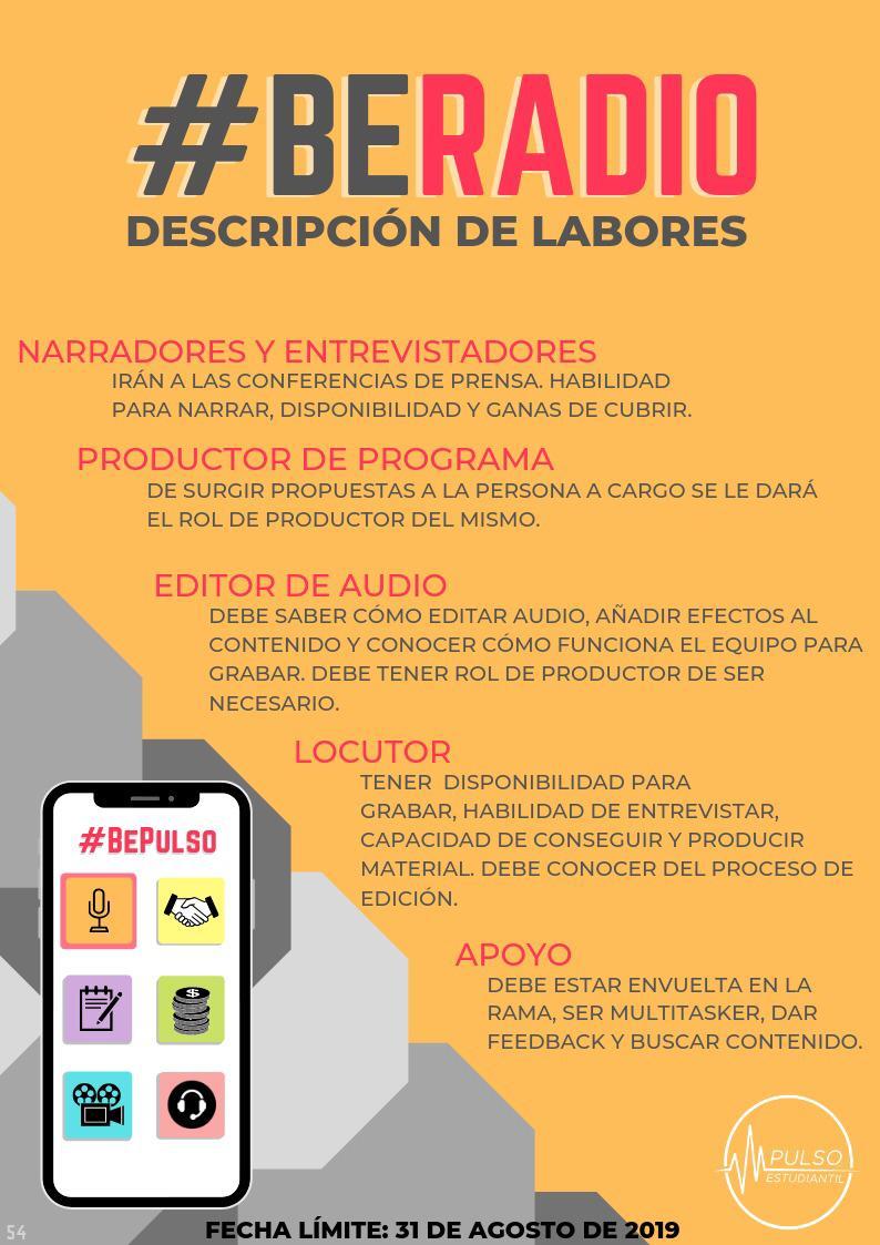 PulsoEST's tweet photo. 🚨CONVOCATORIA ABIERTA🚨
¿Quieres formar parte de RADIO?
Estos son los deberes que cada miembro de la rama debe cumplir.
¡ANÍMATE! #BePulso & #BeRadio
Llena el formulario: https://t.co/4FI8Y4QKPh https://t.co/yQ25w8iqfR