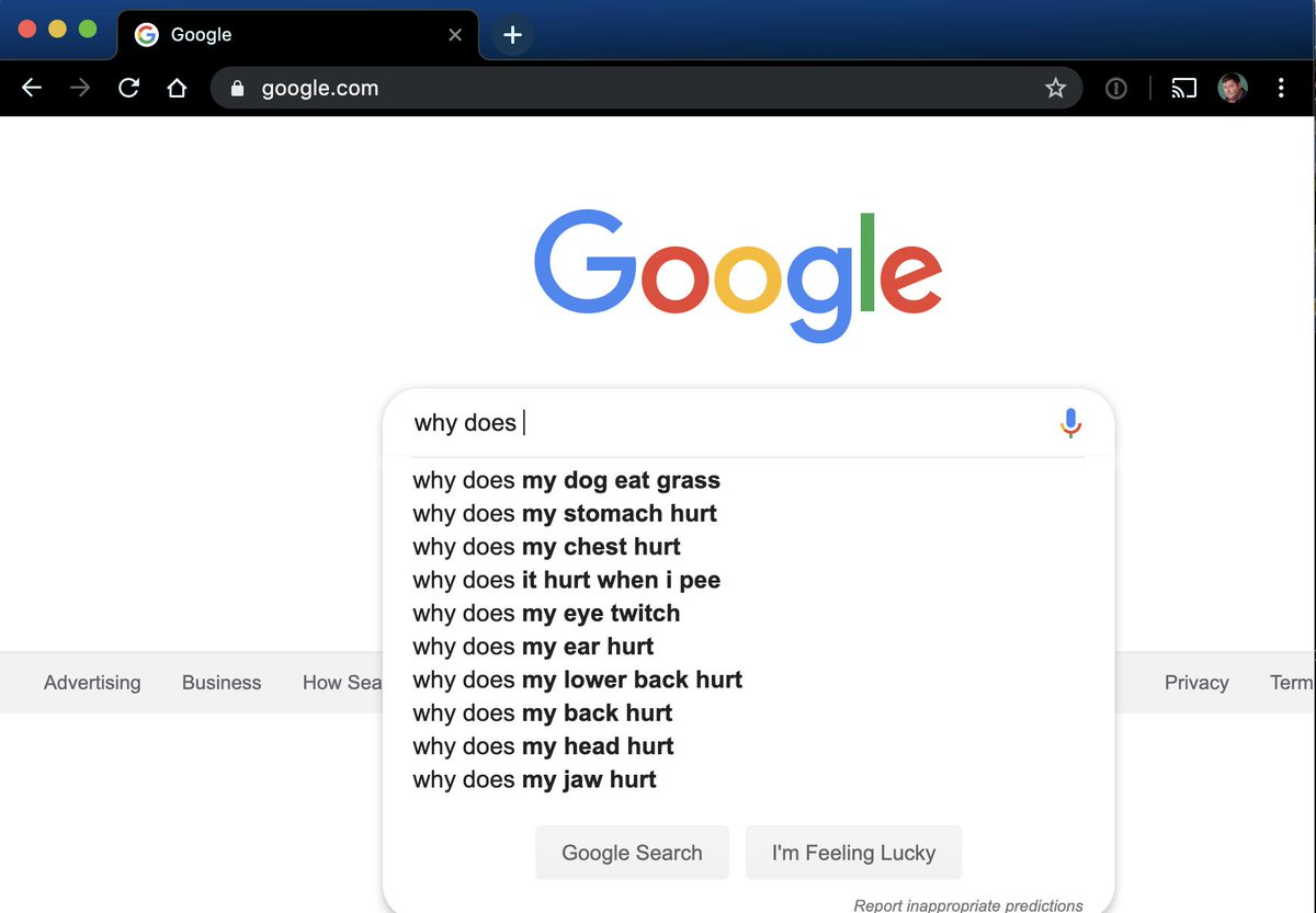 simonhg's tweet image. Is it me or does google think everyone might want to know why it hurts to pee #whydoes