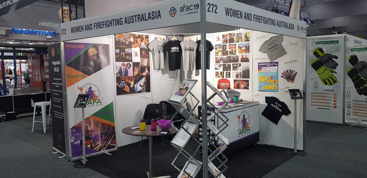 WAFA_Comms's tweet photo. If you're at #AFAC19 this week, please stop by the WAFA stand, 272, and say hi! We're always happy to talk all things #womenandfirefighting and #celebratingwomeninfirefighting https://t.co/Lm7LM9PkNe