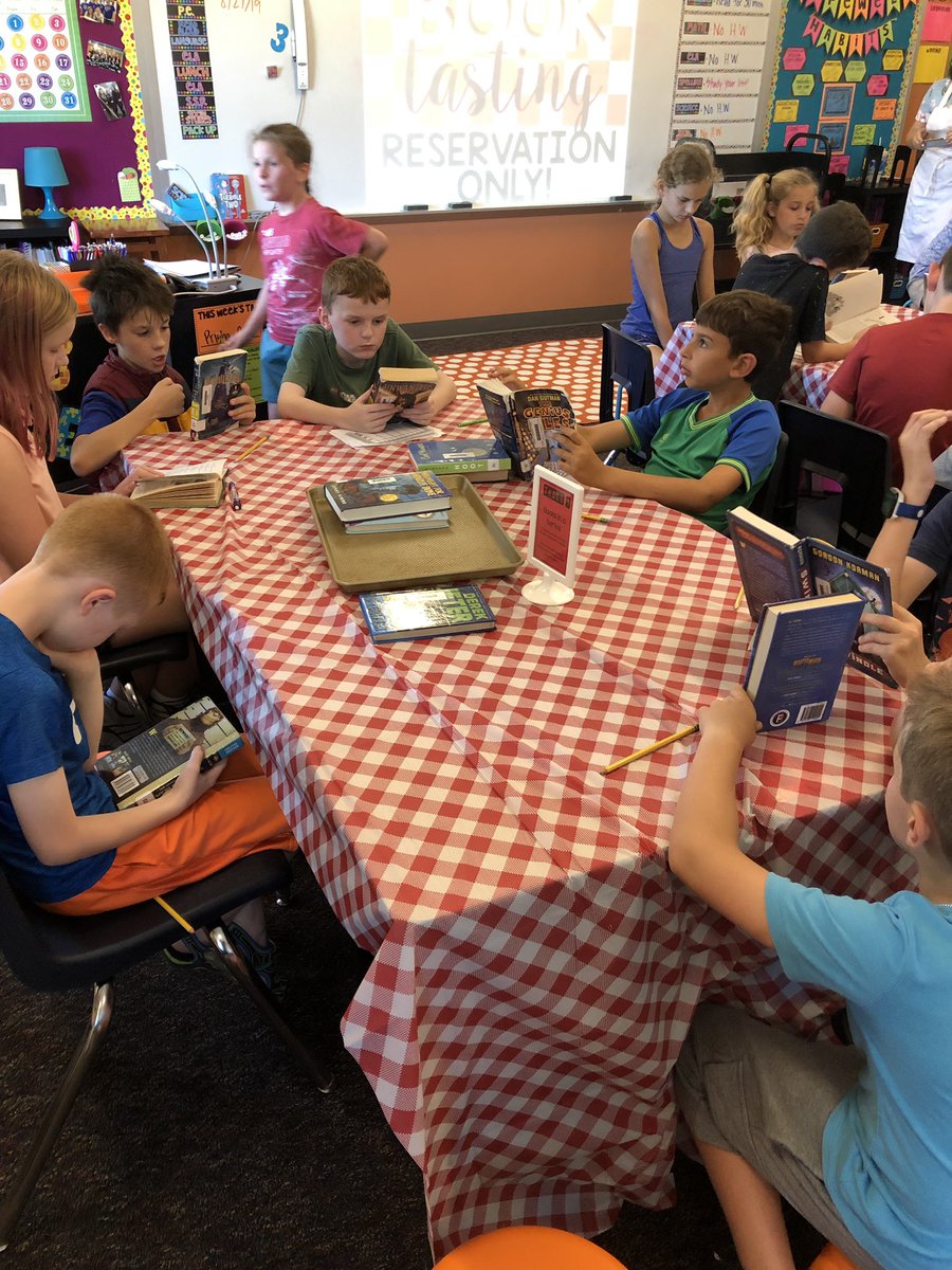 MissMeuser16's tweet photo. Book Tasting today! We “tasted” many genres and added lots of great books to our “To Go Orders” #WeLoveBooks #PVPride https://t.co/SfzlrJWvnx
