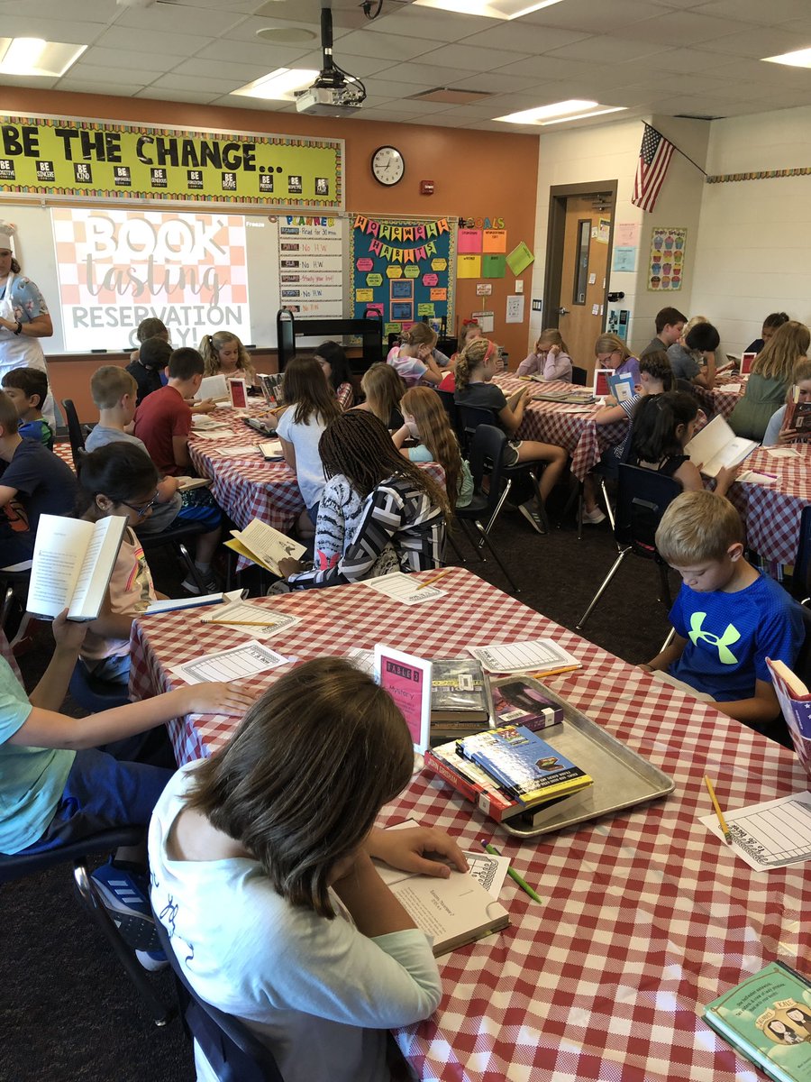 MissMeuser16's tweet photo. Book Tasting today! We “tasted” many genres and added lots of great books to our “To Go Orders” #WeLoveBooks #PVPride https://t.co/SfzlrJWvnx