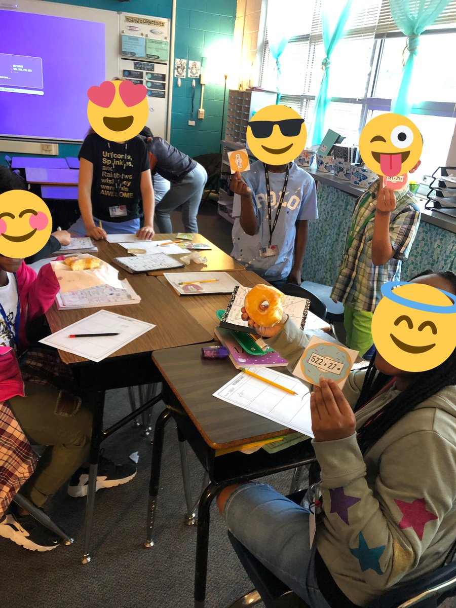 MissBonner4's tweet photo. Another great year of donut division! Love how my 5th graders were so determined to get the correct quotient for each problem so they could eat their donut! https://t.co/AkQ08zOLU9