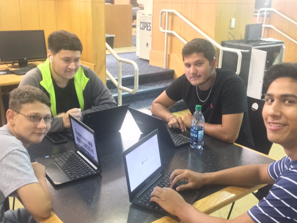 myTRLib's tweet photo. Busy day in the TR Lib w students in from Coach Ybarraโs and Schaub &Caterโs classes. Ms. Denney made oodles of public library cards for Ss too! @WeAreTRHS #neisdlibraries @NEISDiTech https://t.co/ljUij6C1bs