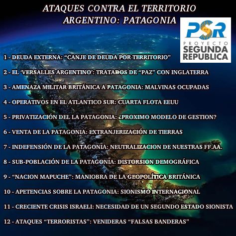 psr_militancia's tweet photo. [Archivo PDF] Ataques contra el territorio argentino: Patagonia #PSR #Nacionalismo #TerceraPosición #Soberania #MalvinasArgentinas #DeudaPorTerritorio #Mapuches #MochilerosIsraelíes #ComandoSur #Argentina #Salbuchi #Elecciones2019 https://t.co/VIbBKJmqS7 https://t.co/l5p1cyZrOJ