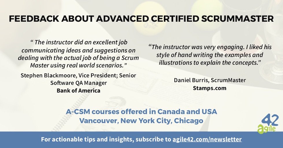 agile42Training's tweet image. As a ScrumMaster or Agile practitioner, are you looking to take the next step in learning how to deal with resistance and to improve your coaching and facilitation capability? If YES, choose your date for the next Advanced Certified ScrumMaster course! ow.ly/qBGR30oXrlq