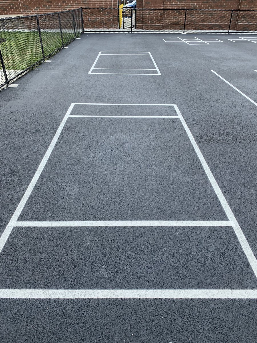 bencotho's tweet photo. Tried something new this year & designed r playground blacktop 2emphasize small sided games that will showcase fair play, teamwork, &good sportsmanship. The recess cart has labeled equipment baskets with pictures of each game “zone” for easy management & clean up. #rethinkrecess https://t.co/cF08fkRZue