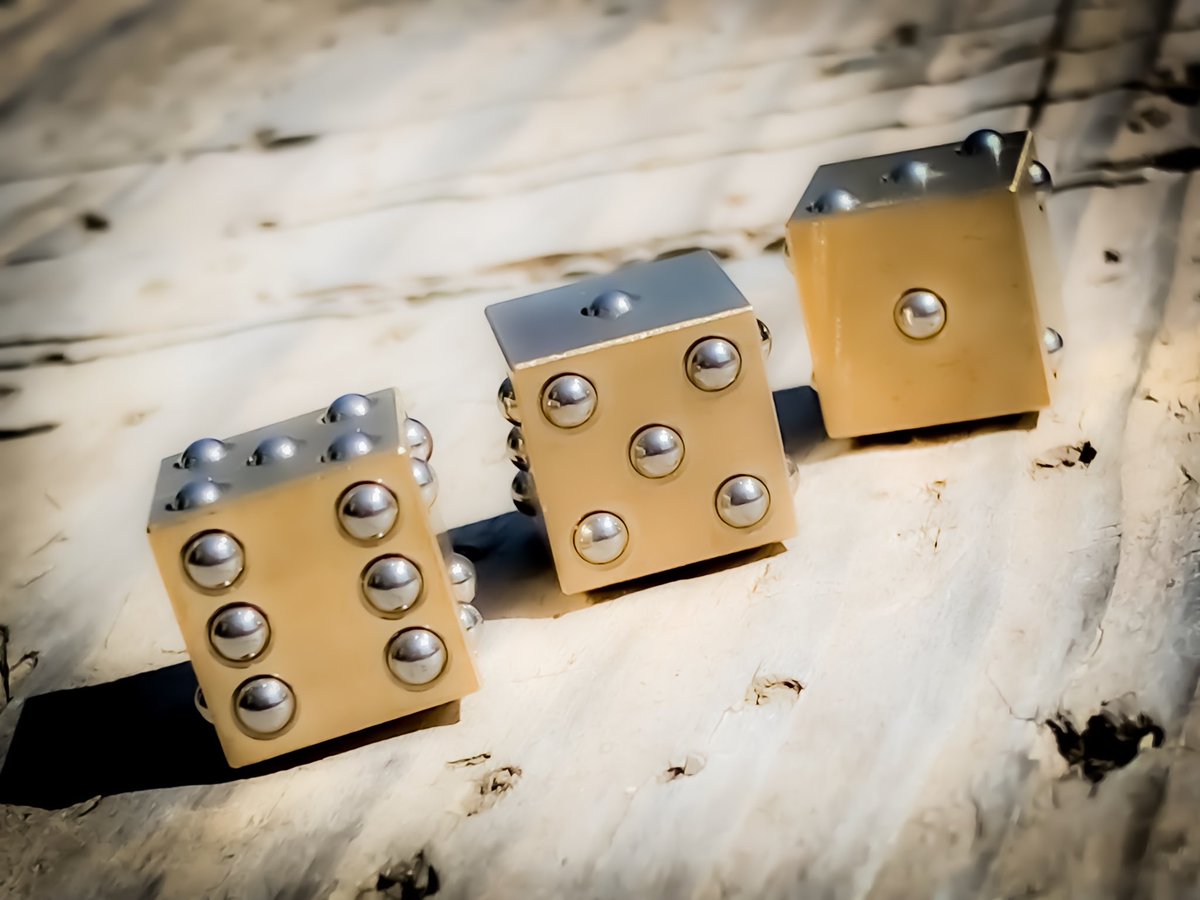 HogDoggins's tweet photo. Some naval brass dice with stainless press fit pips. https://t.co/1gr3DKAqor https://t.co/idwIufcfS5