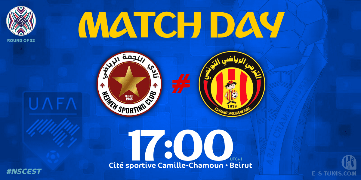 ESTuniscom's tweet photo. Good Morning from Beirut / صباح الخير من بيروت / Bonjour depuis Beyrouth

❤️💛 MATCHDAY 💛❤️

⚽ 🇱🇧@Nejmeh_SC 🆚 @ESTuniscom🇹🇳
🕙 Today @ 17:00 (UTC+1)
🏆 #UAFAAC Round of 32
🏟 Cité Camille-Chamoun Stadium
📲 #NSCEST
📺 @ADSportsTV

#كاس_محمد_السادس_للاندية_الابطال https://t.co/Lazc1jClbd