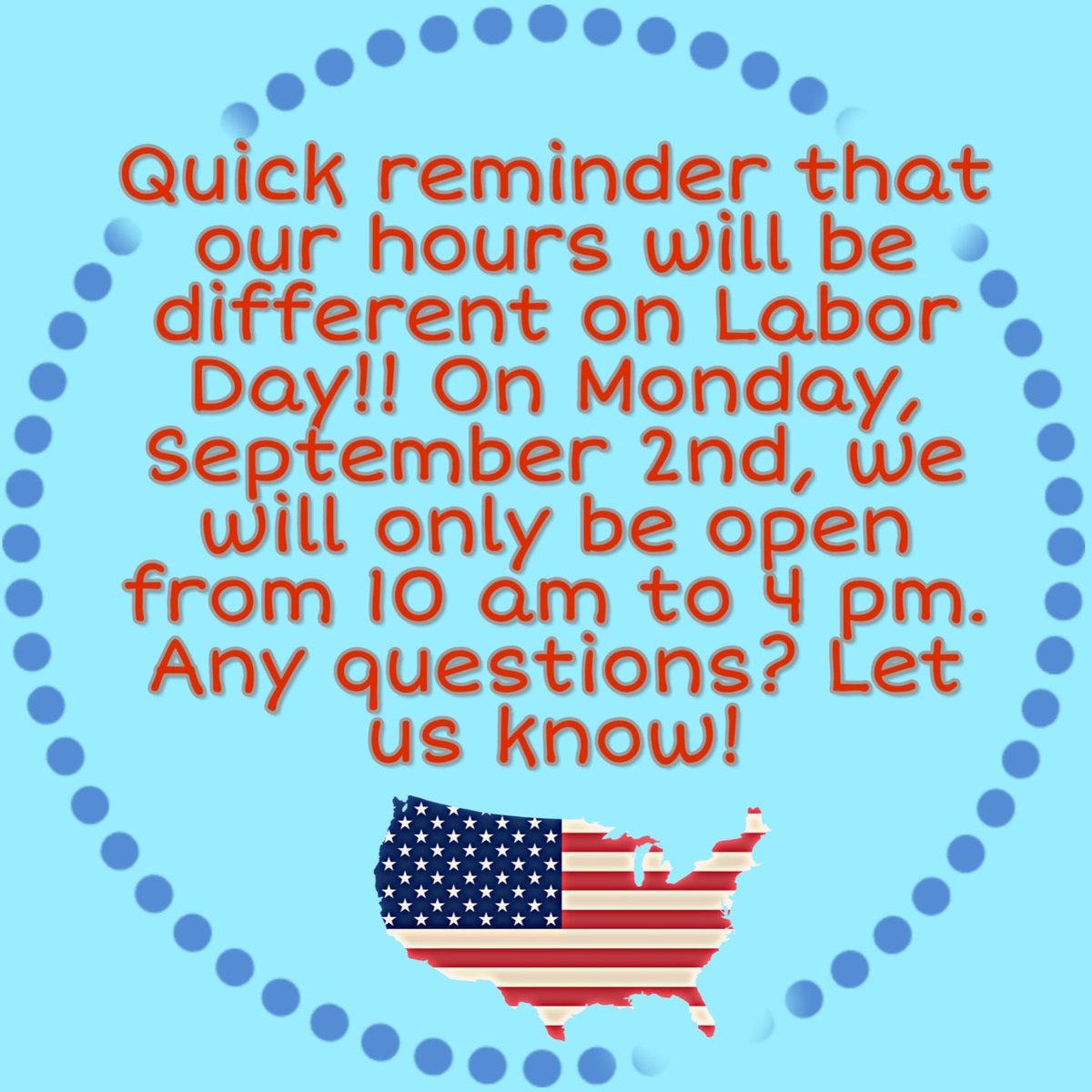 galleryofpets's tweet photo. Labor Day hours!! ❤💙 https://t.co/YYs4oeYlGc