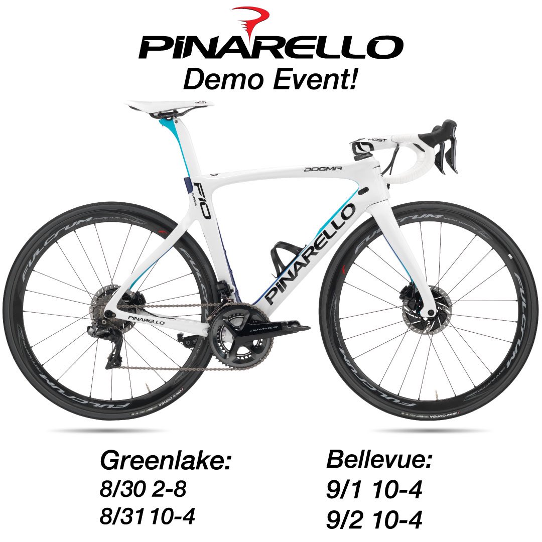 greggscycle's tweet image. We will have the @pinarello_official demo truck at our Greenlake and Bellevue stores over Labor Day Weekend! This is a great opportunity to try some incredible bikes, more info is in the link in our bio. Come on by!