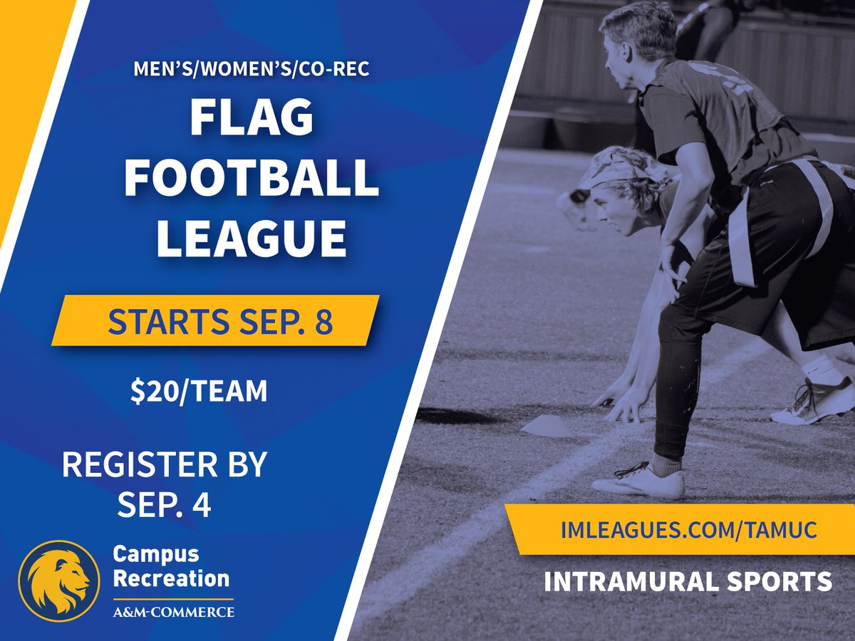 etamucampusrec's tweet photo. Intramural Sport registration is now open! Is a championship in your future? 🏈🏐🏆 #IMChamp #AllWeDoIsWin
https://t.co/S14M4d7OGl https://t.co/69SNl76oOR