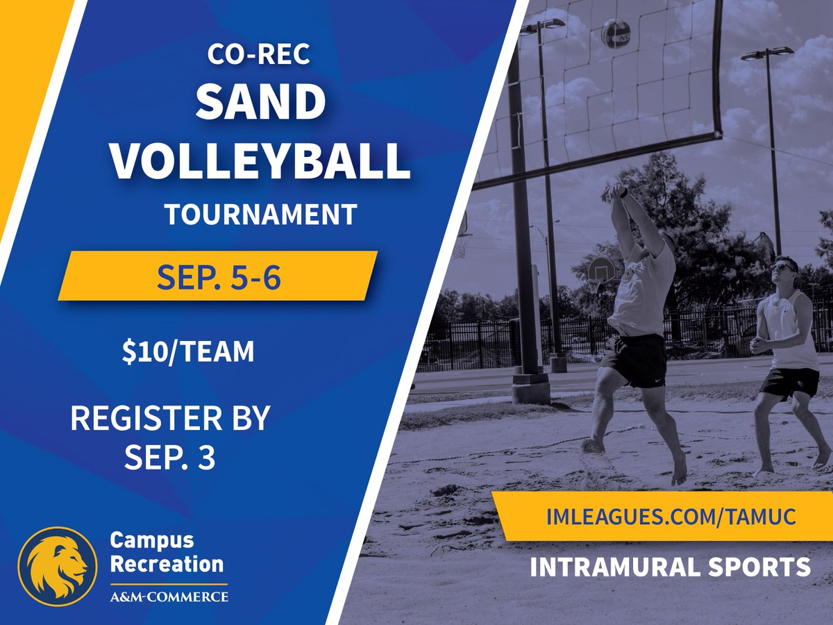 etamucampusrec's tweet photo. Intramural Sport registration is now open! Is a championship in your future? 🏈🏐🏆 #IMChamp #AllWeDoIsWin
https://t.co/S14M4d7OGl https://t.co/69SNl76oOR