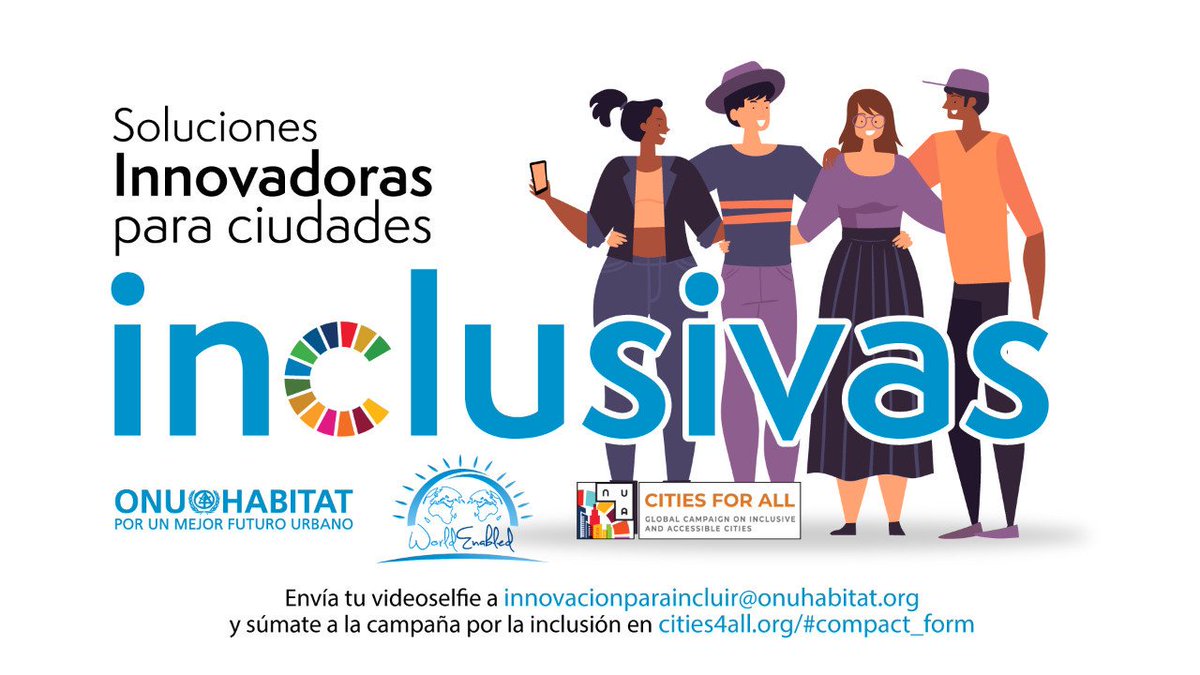 Cómo usas la #InnovaciónparaIncluir?
Tienes un proyecto/idea innovadora que haga tu ciudad + #inclusiva?
Desde ONU-HABITAT y <a href="/WorldEnabled/">World Enabled</a> queremos escucharlo! 
Manda tu vídeo-selfie de 1 minuto.
+Info: onuhabitat.org.mx/index.php/solu…  Únete a la campaña 👇 cities4all.org/?fbclid=IwAR3Y…