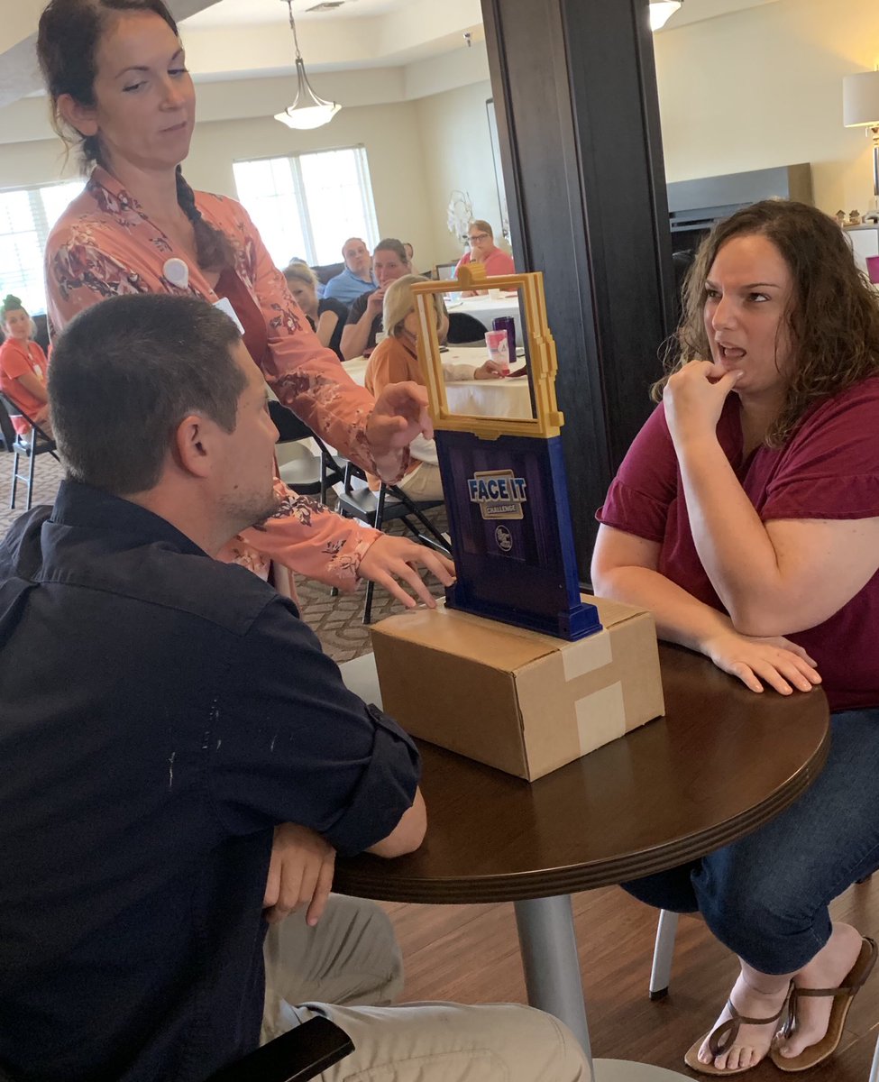 MillPondHC's tweet photo. During our annual census/retention BBQ today, we played a game inspired by @FallonTonight called Face It challenge. Rules are whoever laughs at the weird faces first, loses. #greatplacetowork #PondSquad #c4u https://t.co/pyuFdRlVYK