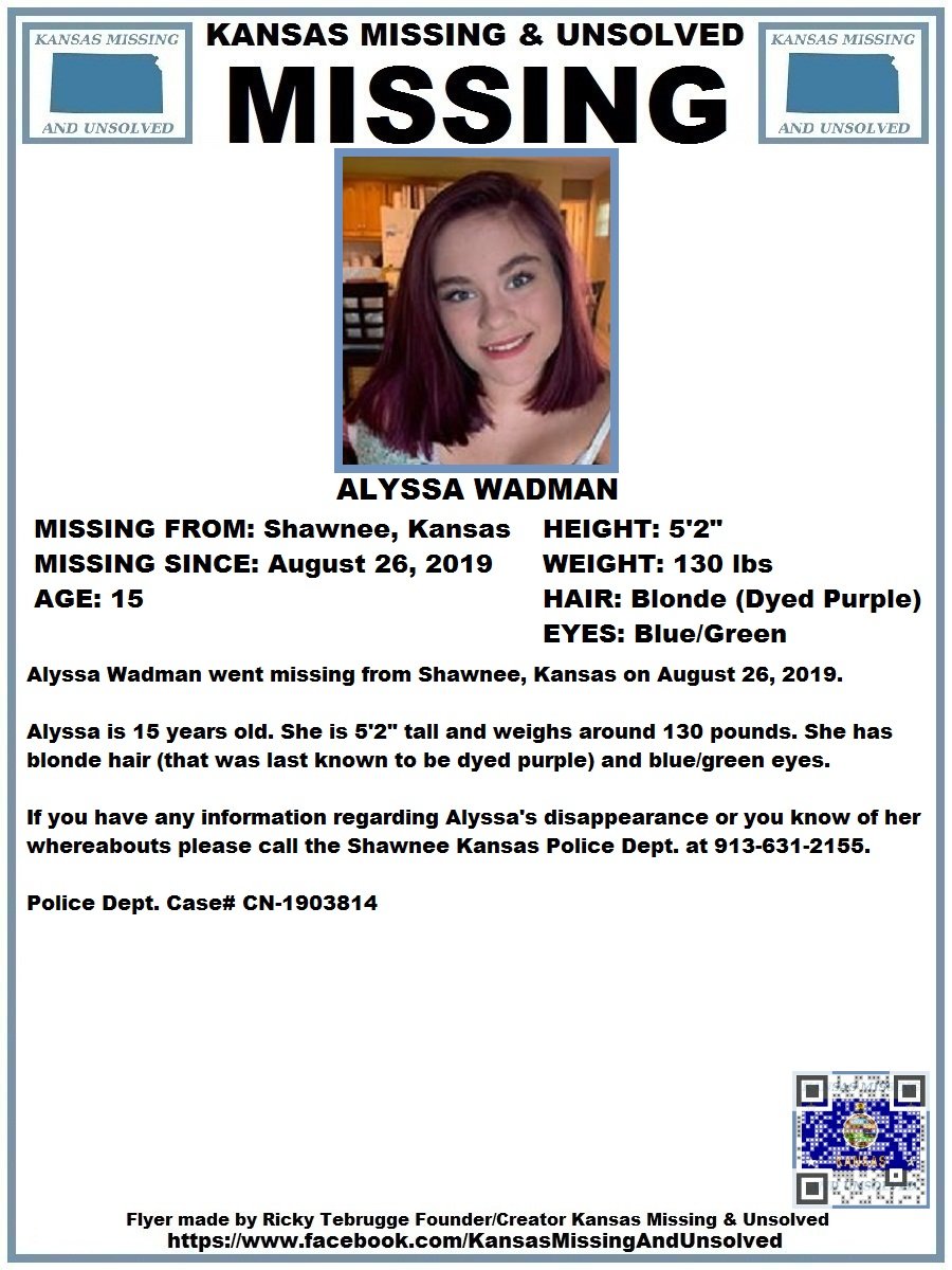 #MissingPerson Please RT/PRINT/POST!! Alyssa Wadman (Shawnee, Kansas)!!! <a href="/AnnetteLawless/">Annette Lawless 🌻</a> #KansasMissing #MissingInKS