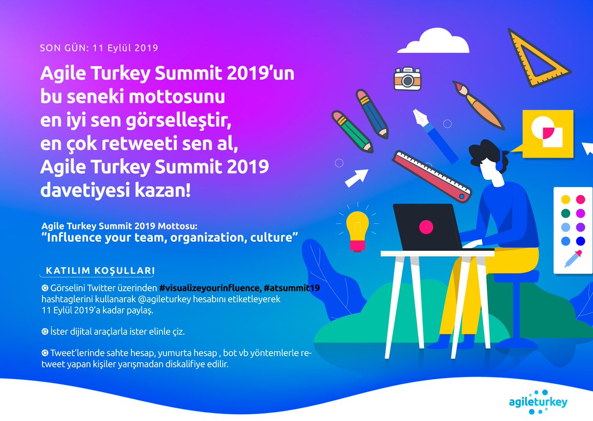 AgileTurkey's tweet photo. ✍️Agile Turkey Summit 2019’un bu seneki mottosunu en iyi sen görselleştir, en çok retweeti sen al, #atsummit19 davetiyesi kazan!✍️
Son gün 11 Eylül 2019!
#agile #visualizeyourinfluence
https://t.co/8a5hqIV73t https://t.co/MiDuGk4zKH