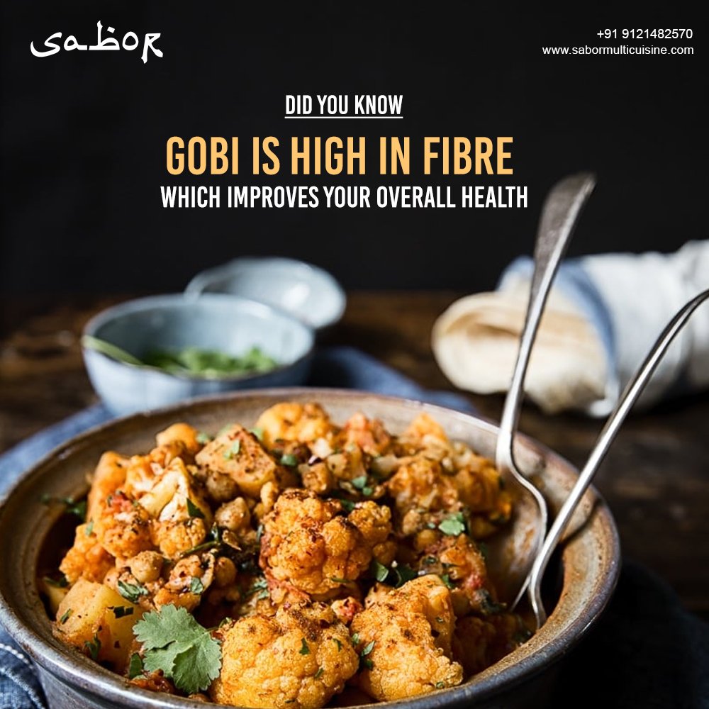 This improves digestive health and reduces chronic diseases.
Visit:bit.ly/2YuLSVG

#gobi #gobicurry #cauliflower #curry #Fibrefoob #Tastyfood #Yummytaste #multicuisinerestaurant #Healthyfood #Bestmulticuisine #BestRestaurant #vegiefood #Vegetarian #Sabor #SaborRestaurant