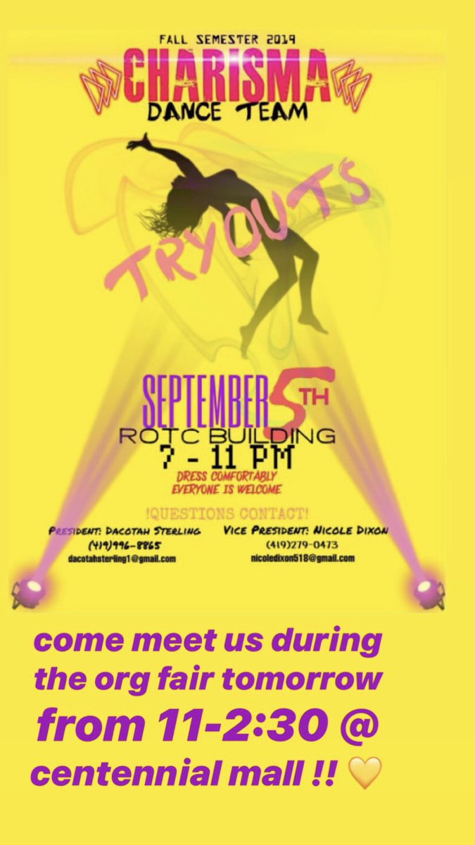 UTCharismaDance's tweet image. tomorrow from 11-2:30 pm , come meet CHARISMA ! 💜💛