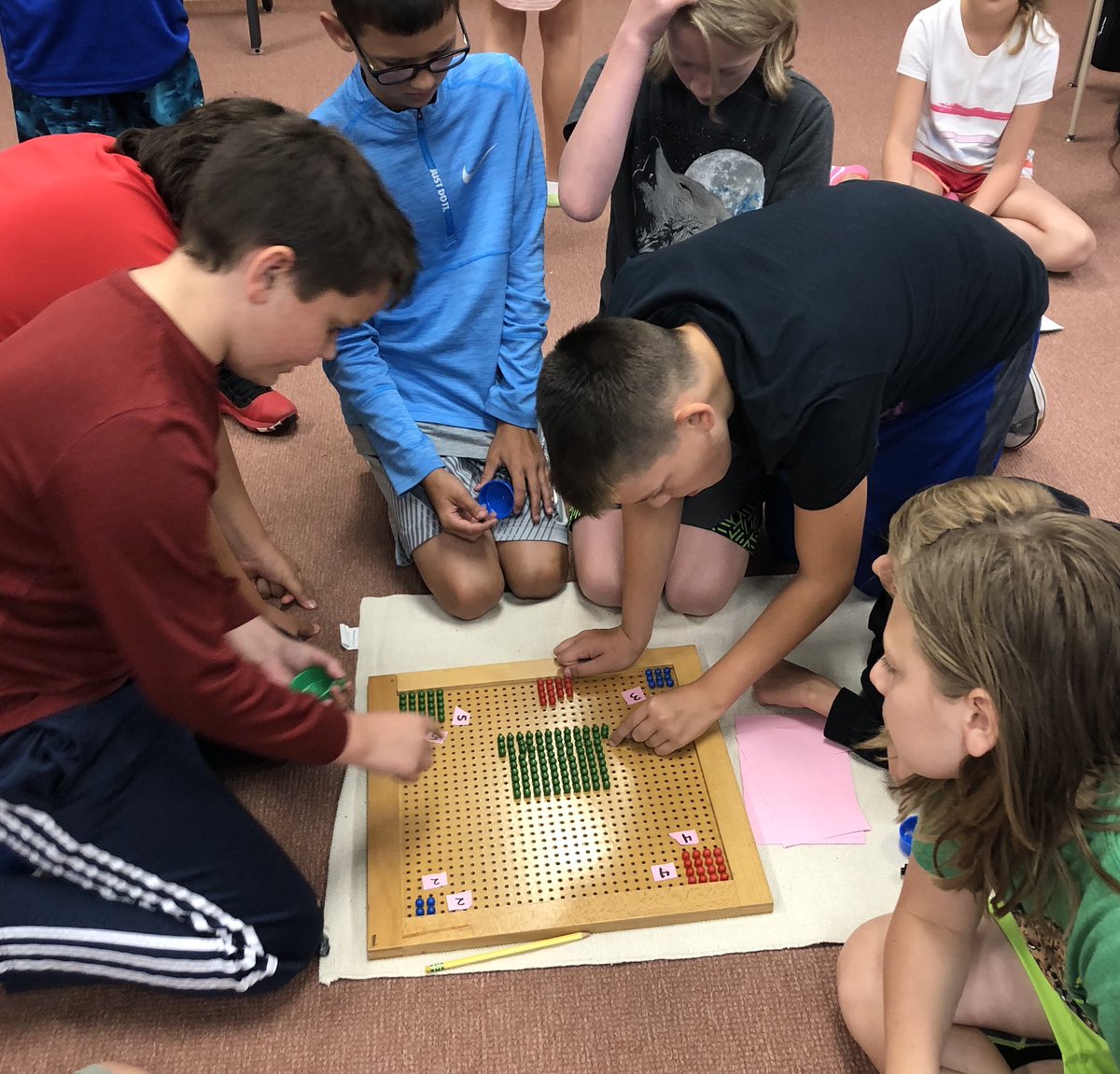 Trish_DeCook's tweet photo. Gotta love that 💡 moment when a whole group of students say, “Oh! I get it! It’s so easy! The pattern - I see the pattern!” Perfect squares are just that. 🙌🏼
#modelmath #proveit #montessori @mps_russell @MPS2Ed @MillardPS #teachup https://t.co/HuhCyRX2to
