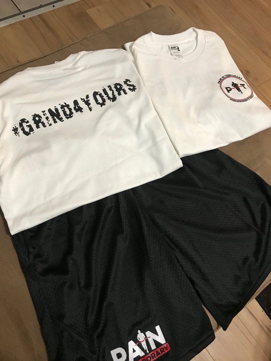 PITTHEMOVEMENT's tweet photo. Hey Everyone of the PIT Family,

We have some new inventory from shorts to t-shirts:

$20 White #Grind4Yours Shirts
$20 Rebirth T-Shirts
$25 Black PIT shorts

Send us a DM with your email and your items...📧 https://t.co/xGsV7OfISO