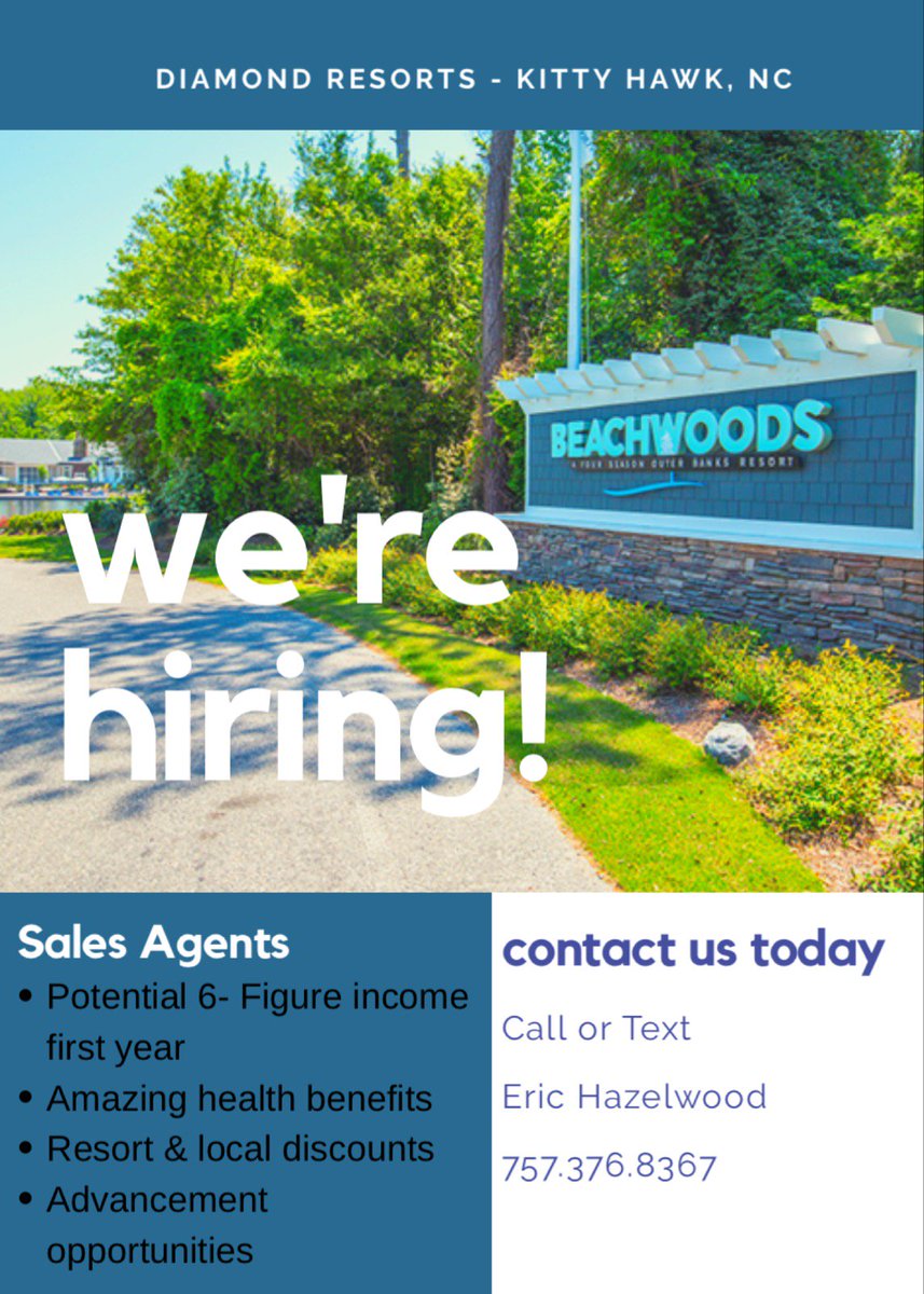 Eric_beachlyfe's tweet photo. Now you don't have to be licensed to work in #sales with @diamondresorts in @northcarolina anymore! Season is almost over if you are in the service industry but that's ok because with @DiamondCareers, your season has just begun #TeamOBX @DiamondDavidOBX @GregWise1 @nanperusse8 https://t.co/thRPoE0R3o