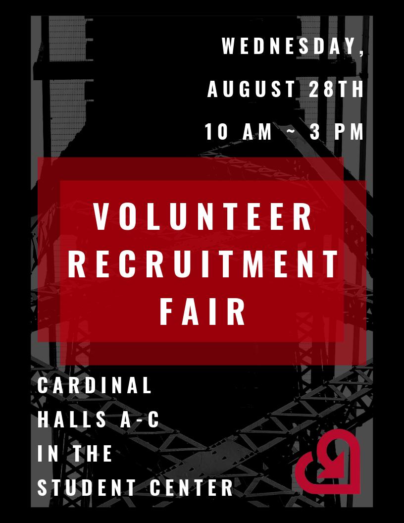 Come and join us in Cardinal Hall for our Volunteer Recruitment Fair! You'll be able to meet some of our community partners from around Muncie and sign up for a program while you're there!
