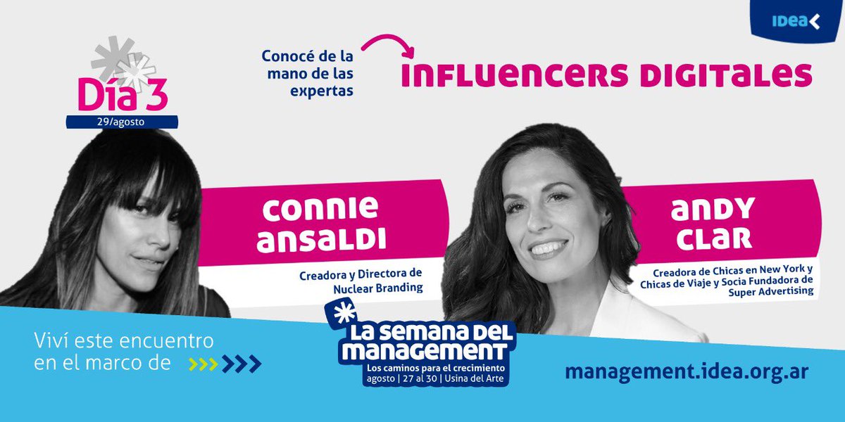 connieansaldi's tweet photo. JUEVES : 15 hs @UsinadelArte #SemanaDelManagement #AndyClar y yo 💥 💥 💥 para @IdeaArg https://t.co/RfL8X2rjPS
