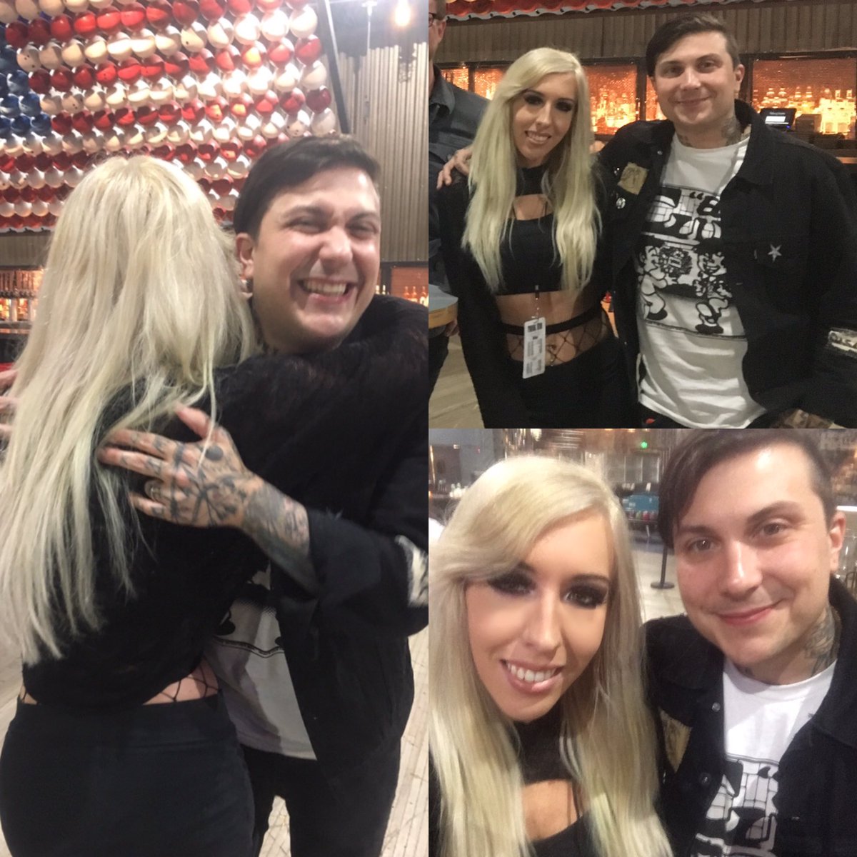TraceyJeanne_'s tweet image. In order, the 4 times I met @FrankIero 
The last photos are from when I just met him again recently !!! 😭🖤