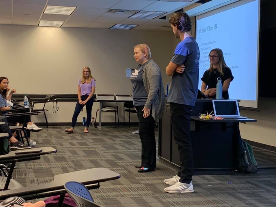 OHneweducators's tweet photo. Great night at OSU! These OSEA folks are inspiring- the future is bright in education!

Pictured are ONE leaders @MsOCforEd &amp; @cj_williams13 sharing why they teach, and how involvement in the union has helped them advocate for their students on important issues. Go bucks! https://t.co/5j3n5EMT5X