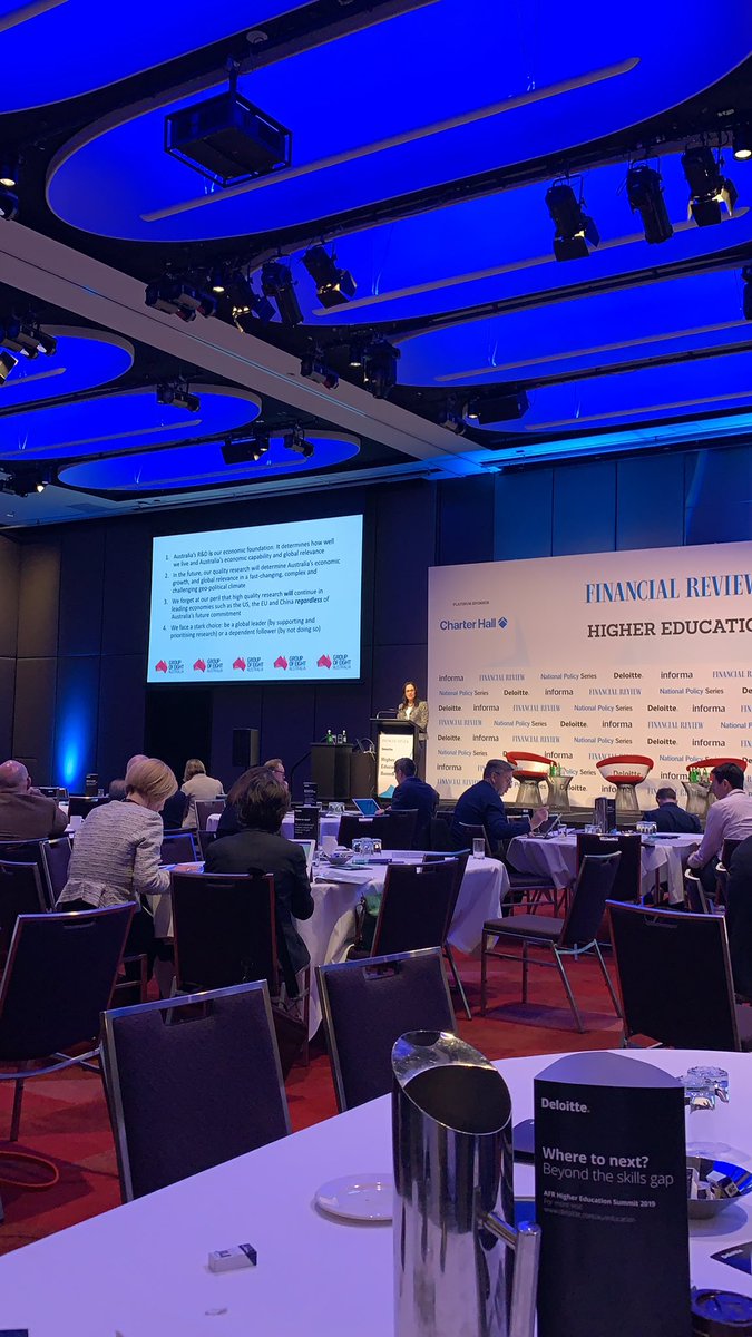 .<a href="/ThomsonVicki/">Vicki Thomson</a> outlining 4 key factors about Australia’s research ecosystem. #AFRHigherEd19