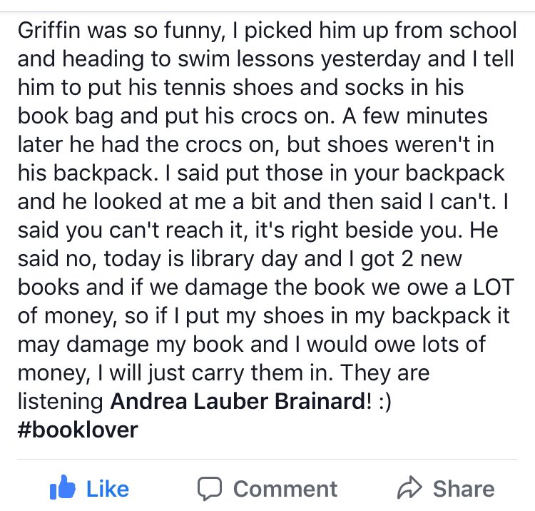 ABrainard259's tweet photo. Griffin’s mom posted this on Facebook and tagged me. Always fun to see what messages make it home to parents’ ears. 😁 #firstgradewisdom #bookfriendforlife https://t.co/VISaPe5oZ1