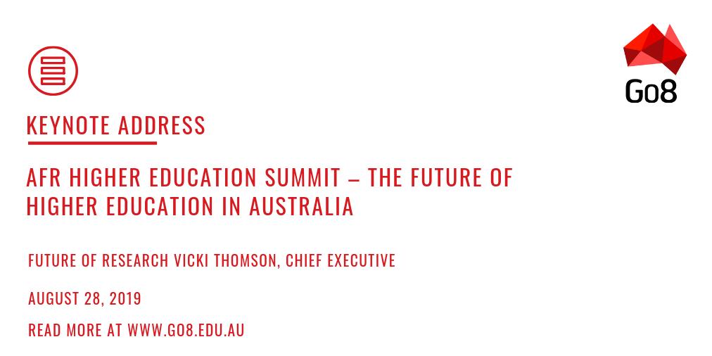 GroupOfEight's tweet photo. AFR Higher Education Summit – The Future Of Higher Education In Australia KEYNOTE ADDRESS: Future of Research Vicki Thomson, Chief Executive #GroupOfEight #afrhighered19
Read more: https://t.co/iL5q5c8SFt https://t.co/OClNQv8A2p